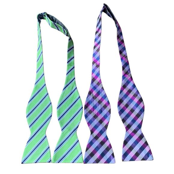 The Tie Bar Set of 2 Silk Bow Ties Men's Stain Resistant Adjustable Multi-Color - Picture 9 of 11